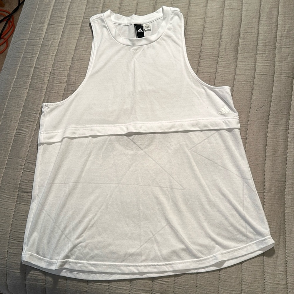 Adidas longer tank top, white sleeveless size L